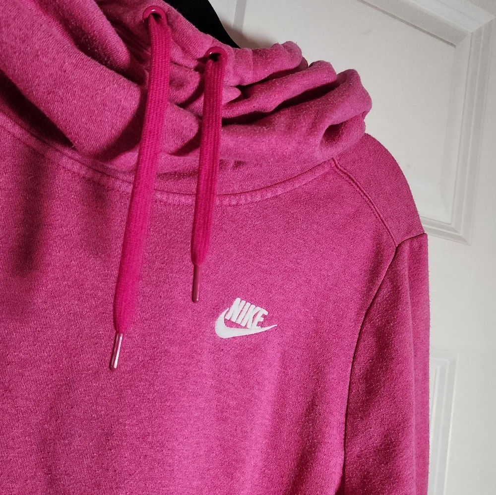 Nike Fuchsia Pullover Hoodie Small Cowl Neck Small Hole Left Sleeve